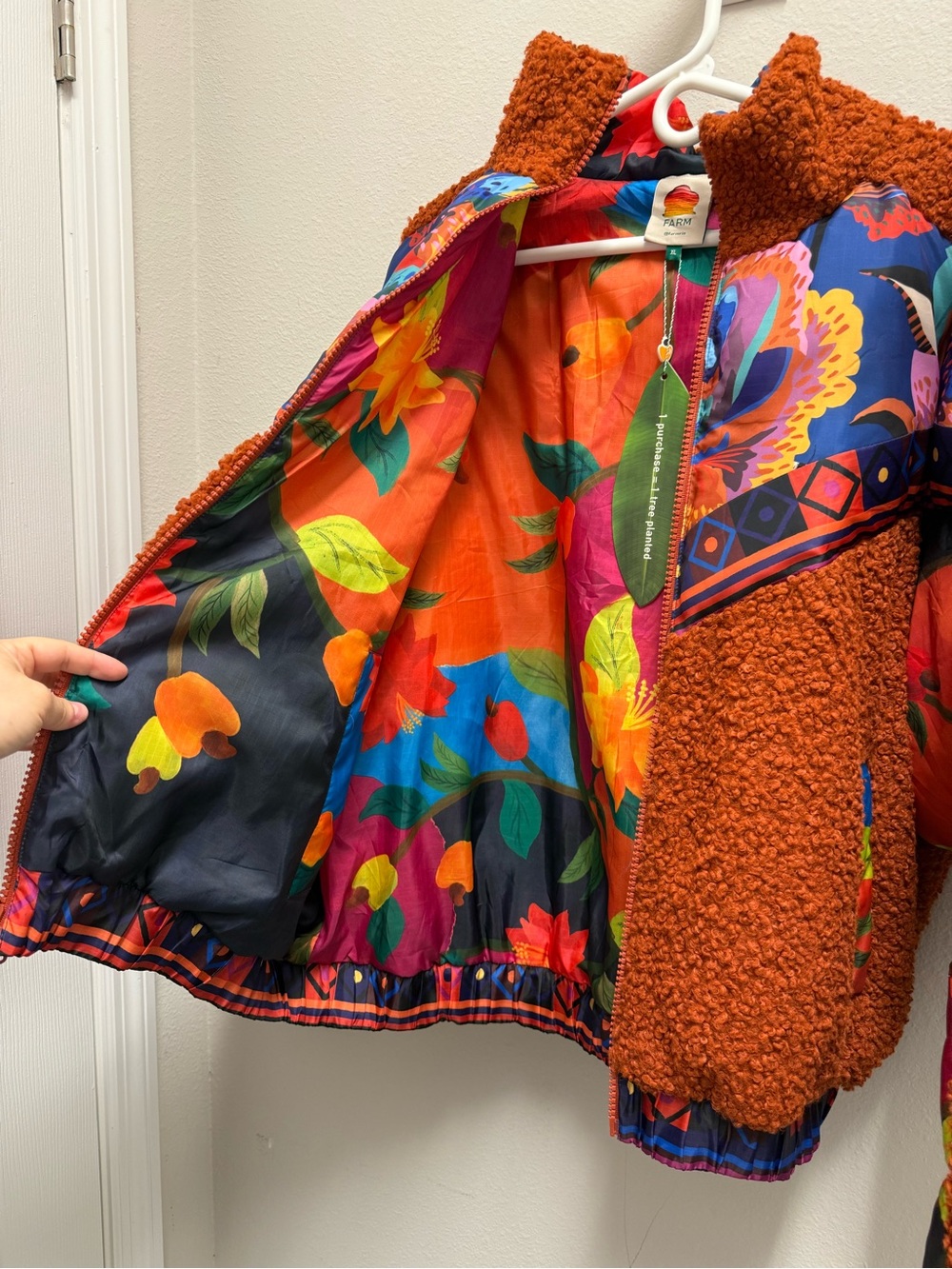 FARM Rio Lucy Floral Puffer Jacket - double sided puffer teddy jacket - NWT - Picture 6 of 11